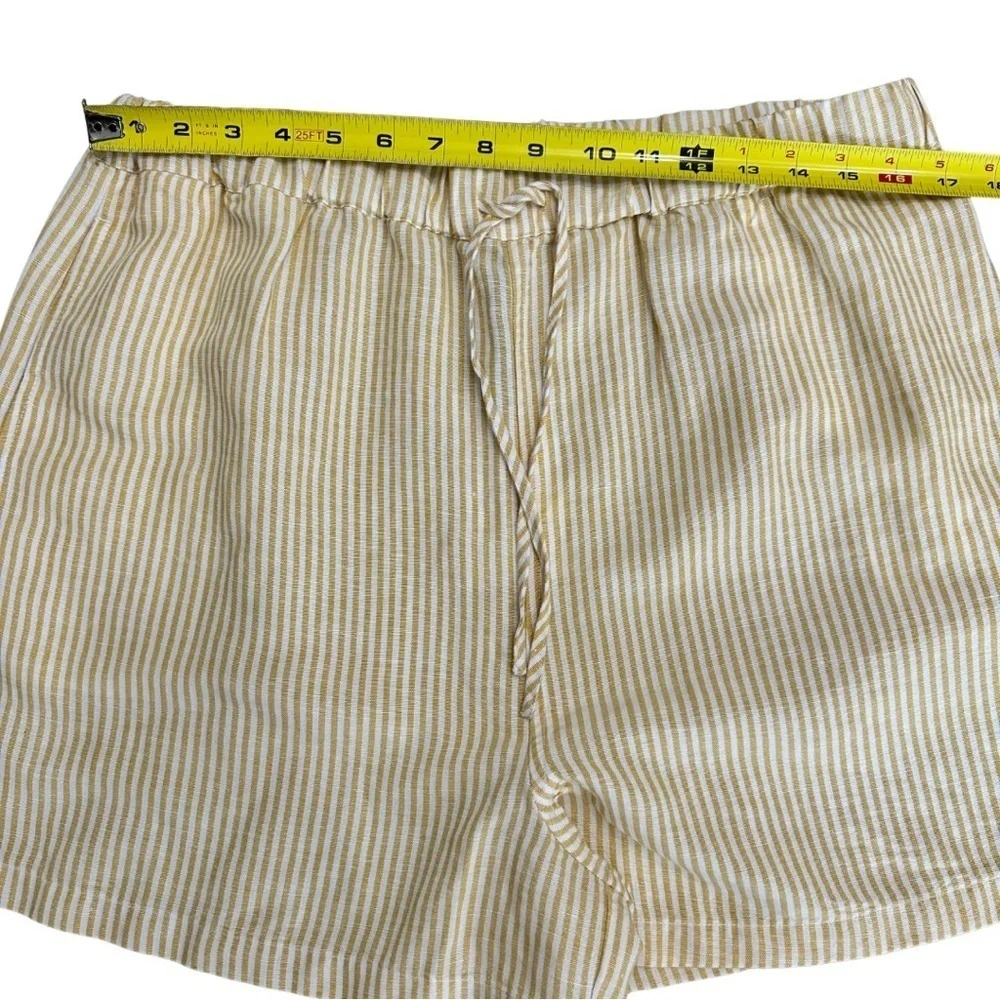 Onia Air Linen Elastic Drawstring Shorts Classic Stripe SZ XL Yellow White NWT